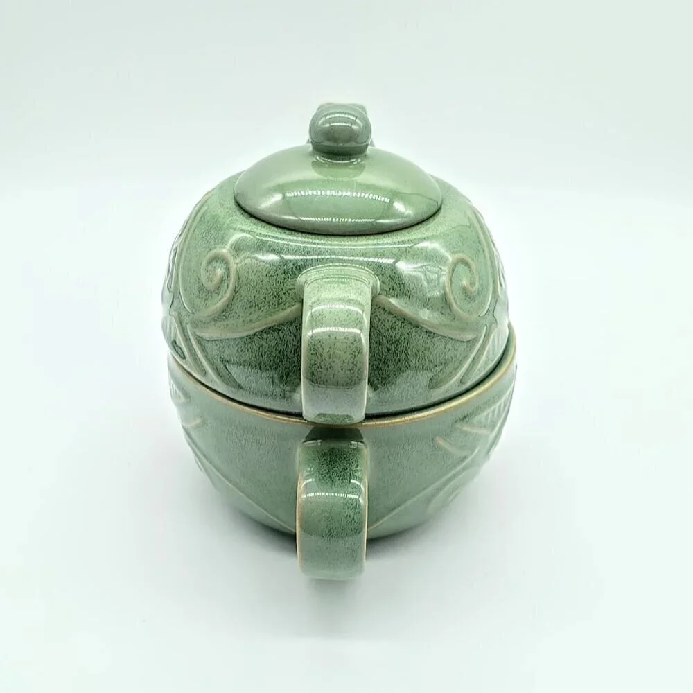Pier 1 Sage Green Stoneware Stackable Teapot Cup For One NWT